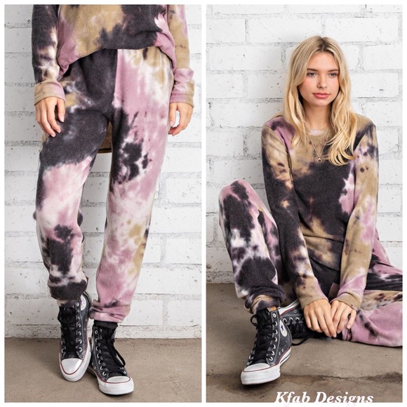 ❤️LAST! RUSTIC TIE DYE FLEECED LOUNGING JOGGERS! - Picture 2 of 7